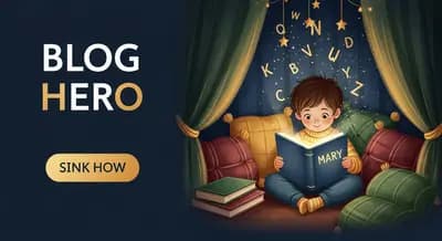 Child reading a personalized storybook with their name on the cover in a cozy reading nook