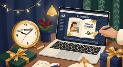 Last-minute personalized gift being created on a laptop with gift wrap ready